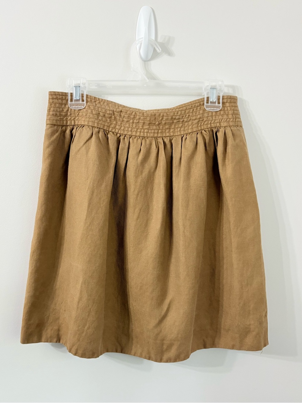 JCREW Linen Blend Skirt Tan Utility Pocket Button Front Elevated Preppy Size M - Picture 3 of 4